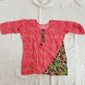 Tunic top embellished Red Patterned with Embroidered Accent